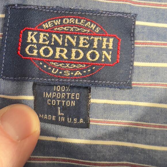 Kenneth Gordon KSG Button Down Shirt Men's Large Cotton Blue Stripe Made In USA - Picture 2 of 12